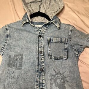 Denim Kids Shirt with Gray Hood
